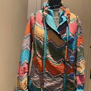Multi Colored Hand Quilted Hooded Jacket